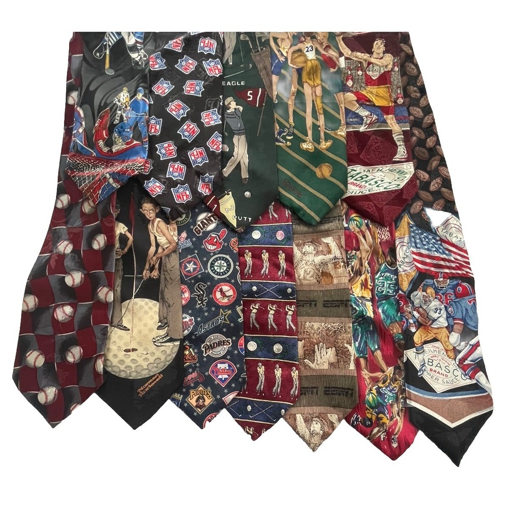 Sports Ties Football Hockey Basketball Golf Baseball Craft Neckties Lot Of 12